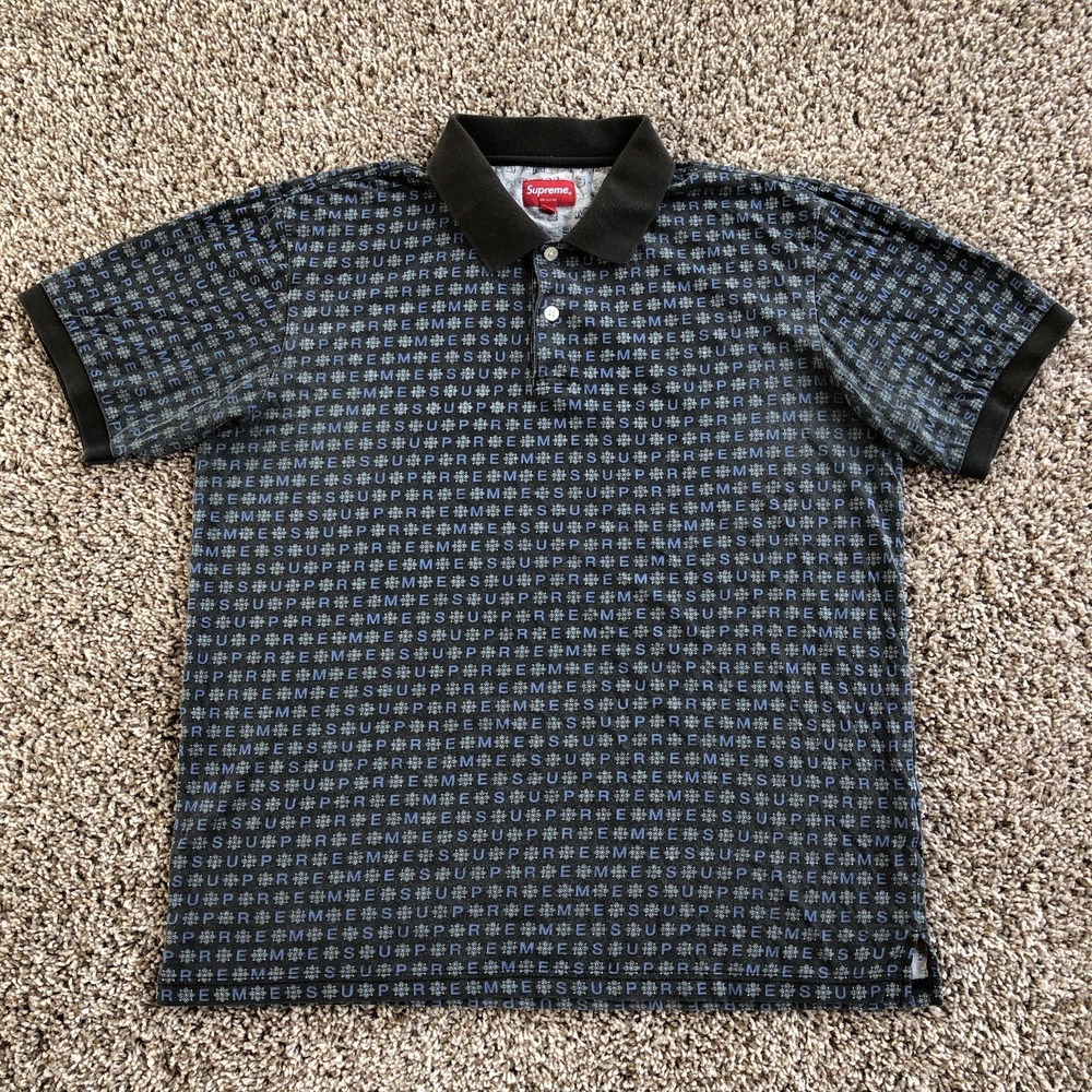 Supreme Foulard Polo Shirt SS19 Mens Size M‎ Monogram Print Collared Cotton Golf